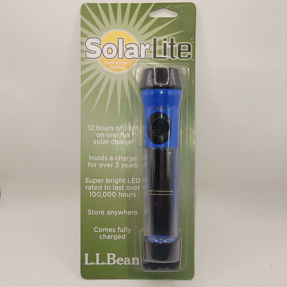 New LL Bean Solar Lite LED Flashlight Blue Waterproof Floating Camping Hiking